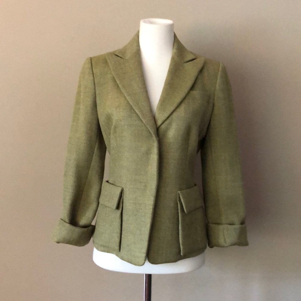 CHARLES NOLAN Green Herringbone Wool Blazer